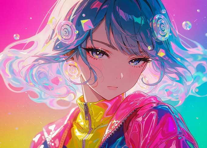 Vibrant Anime Girl with Holographic Hair