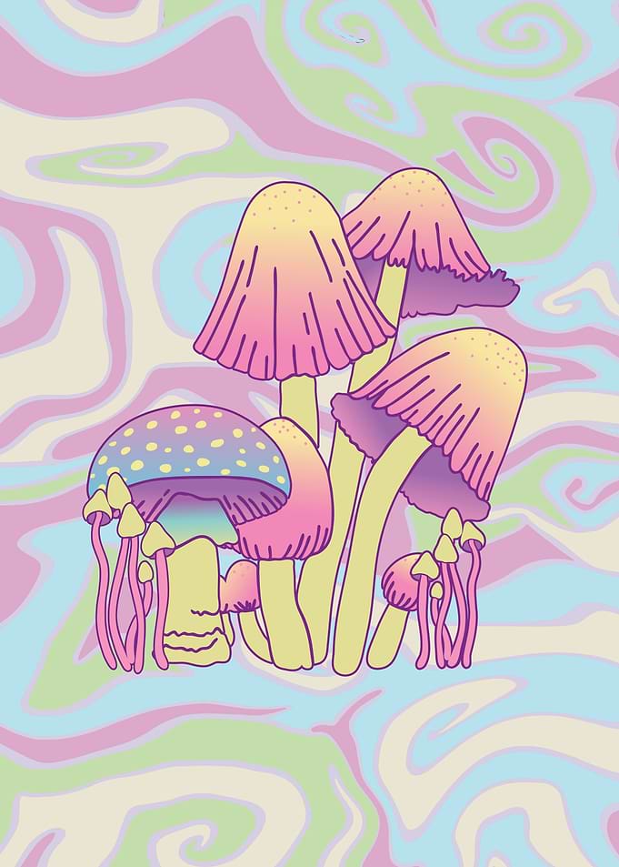 Pastel Psychedelic Mushroom Illustration