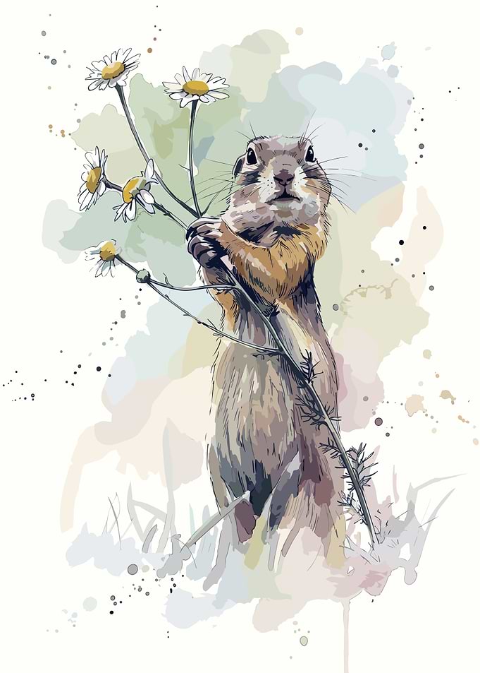 Watercolor Illustration of a Cute Groundhog