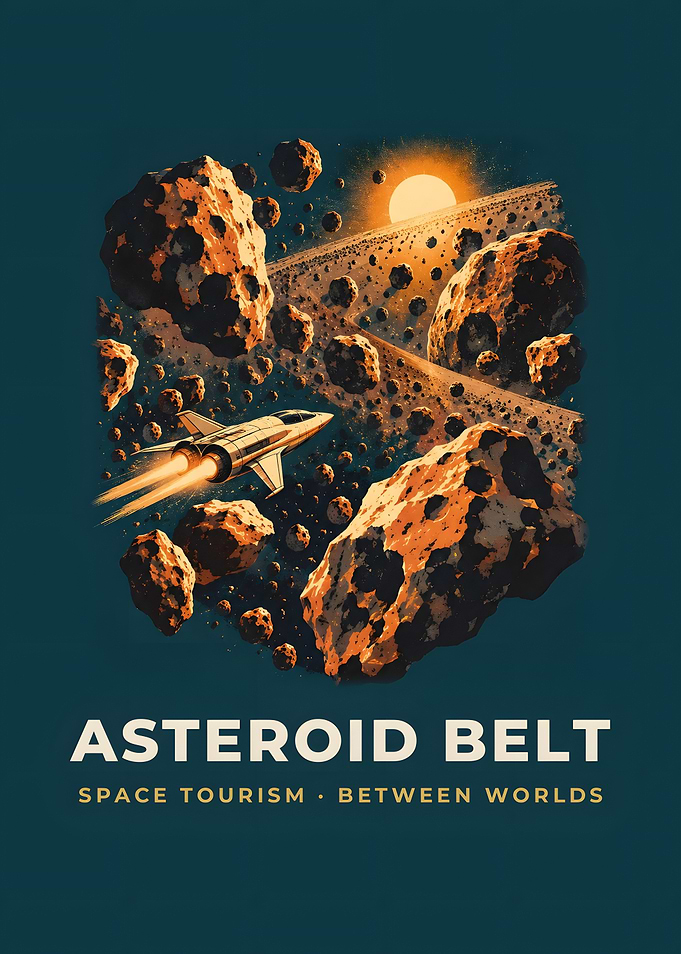 Asteroid Belt Rocket Flight Vintage Space Poster