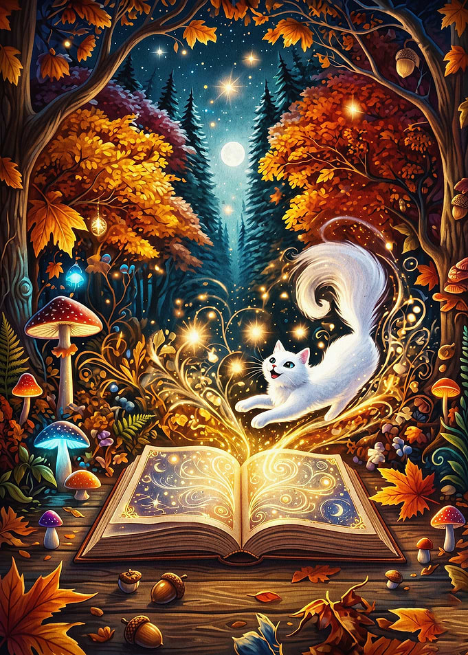 Magical Cat Fantasy Forest Art