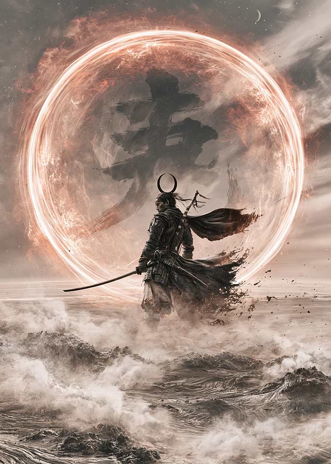 Samurai Warrior Before Fiery Portal