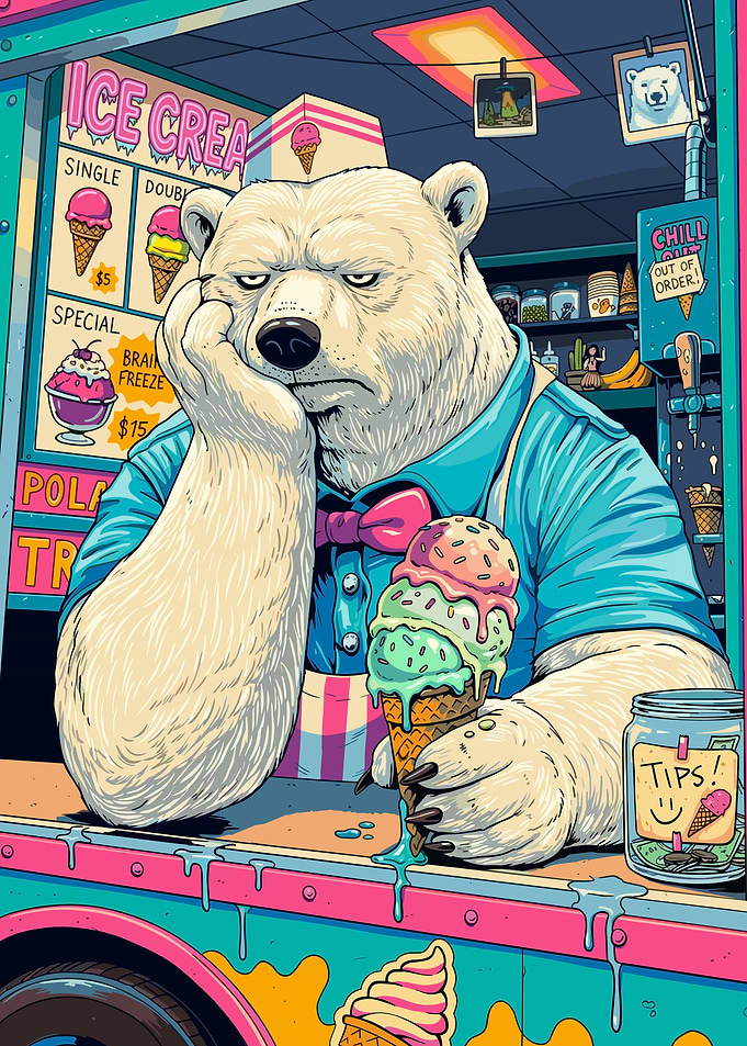 Bored Polar Bear Ice Cream Vendor