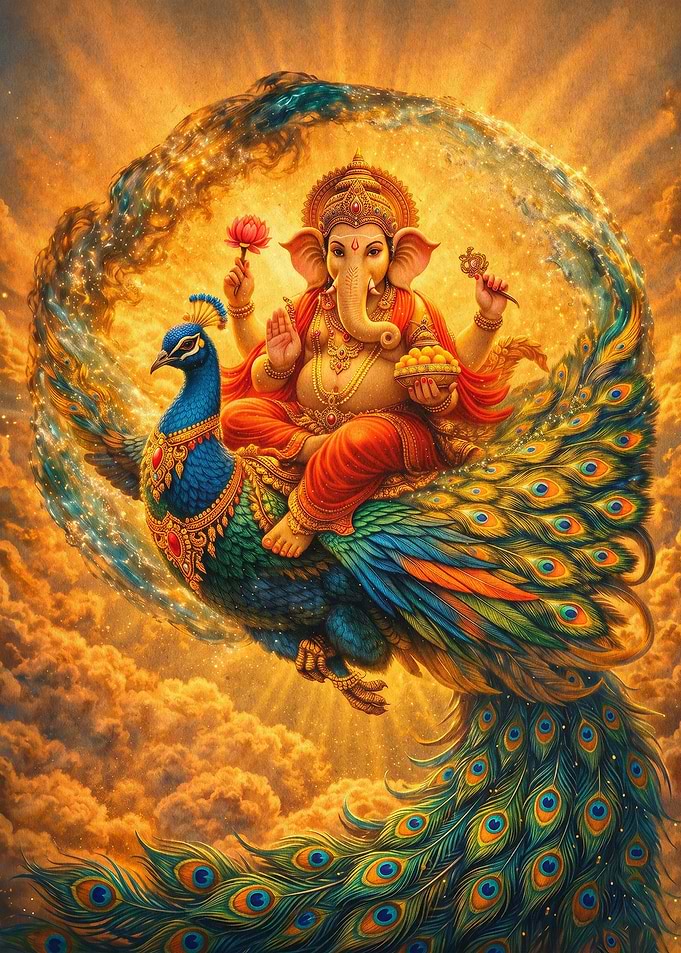 Ganesha Peacock Cosmic Art Poster
