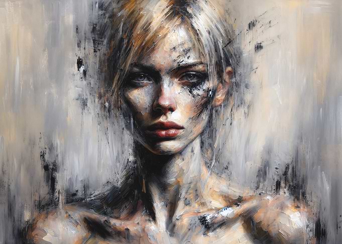 Moody Grunge Portrait Of A Woman - Abstract Acrylic Fine Art