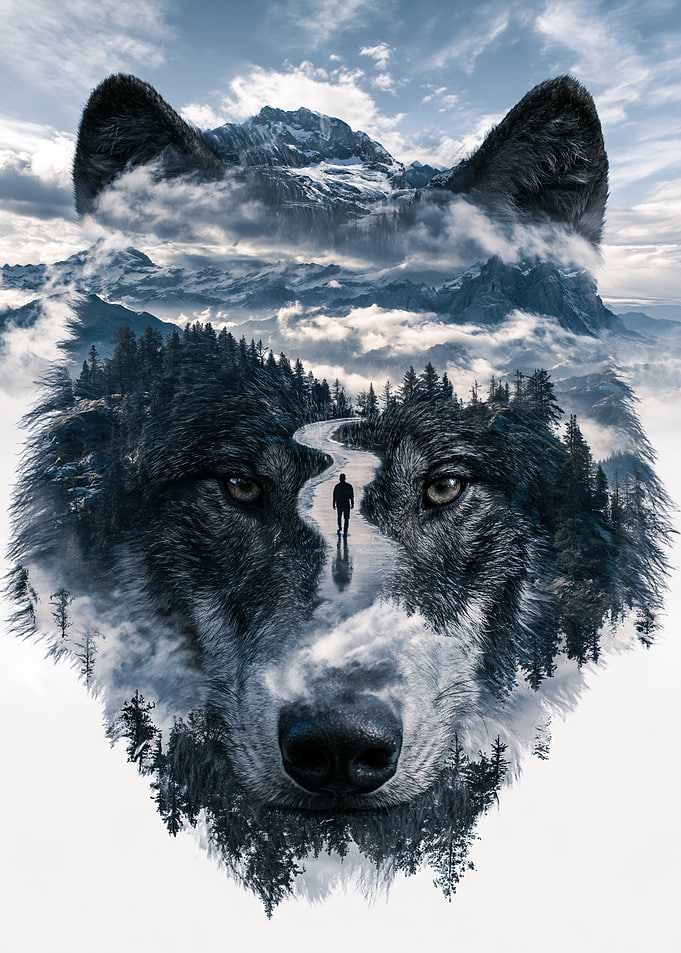 Double Exposure Wolf Mountain Landscape