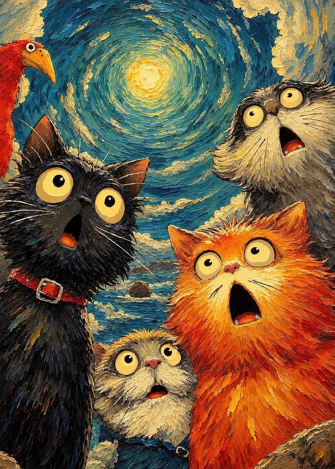 Cats Staring at Starry Sky