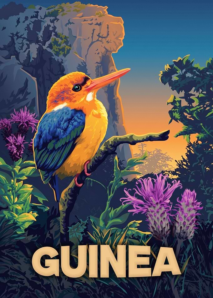 Guinea Travel Poster with Kingfisher