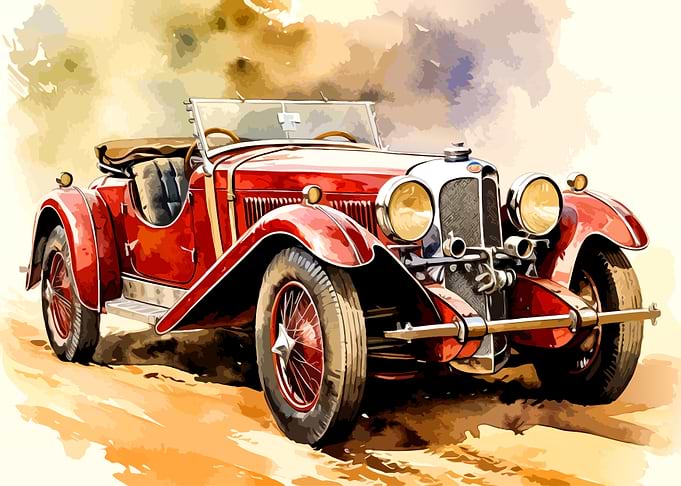 Vintage Red Classic Roadster Painting