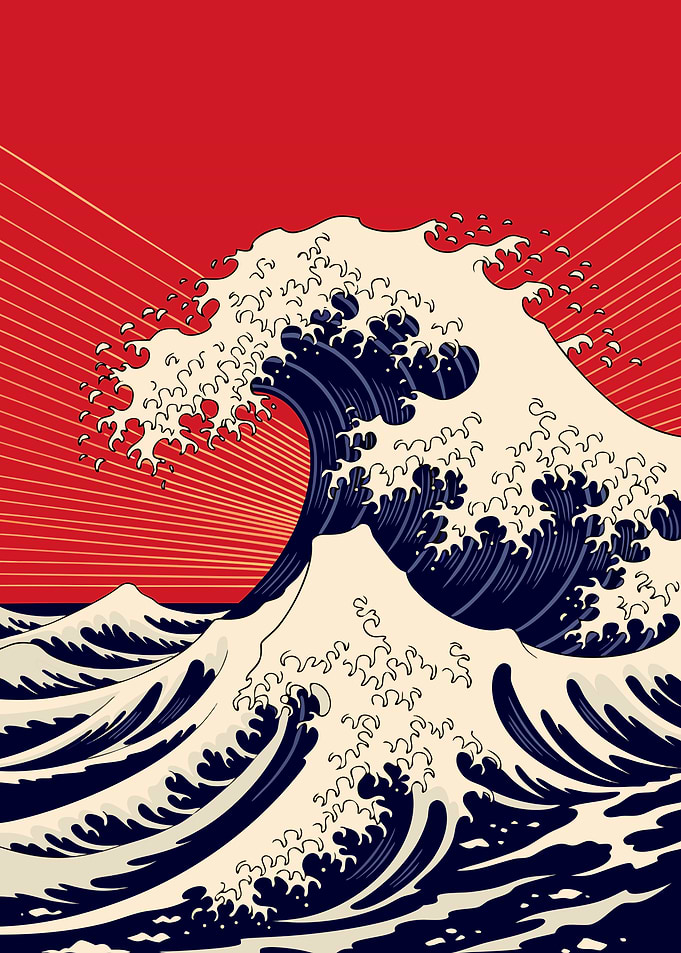 Japanese Great Wave Ukiyo-e Metal Poster, No Text