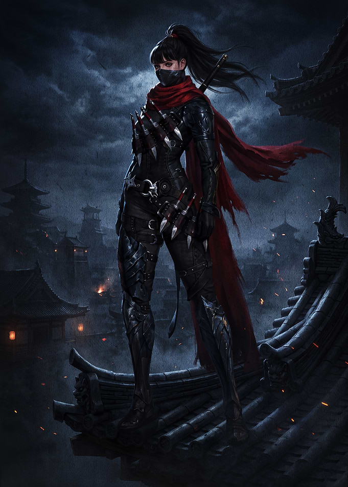 Female Ninja Assassin on Rooftop