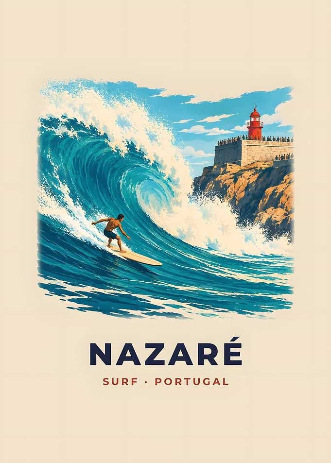 Nazare Vintage Surf Poster Giant Wave
