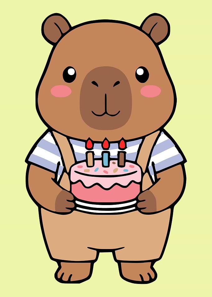 Cute Capybara Holding Birthday Cake