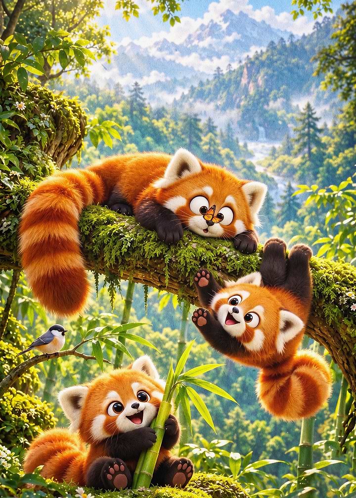Red Pandas Forest Cute Animal Art