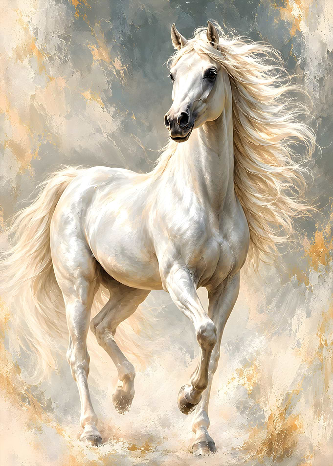 Majestic White Horse in Motion