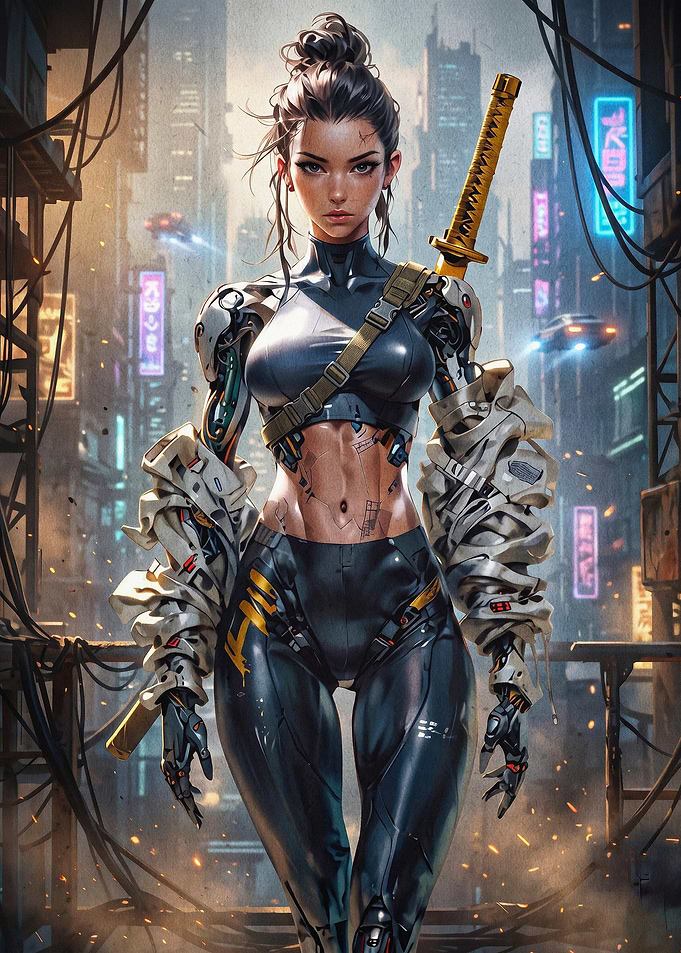 Cyberpunk Samurai Girl Art Poster