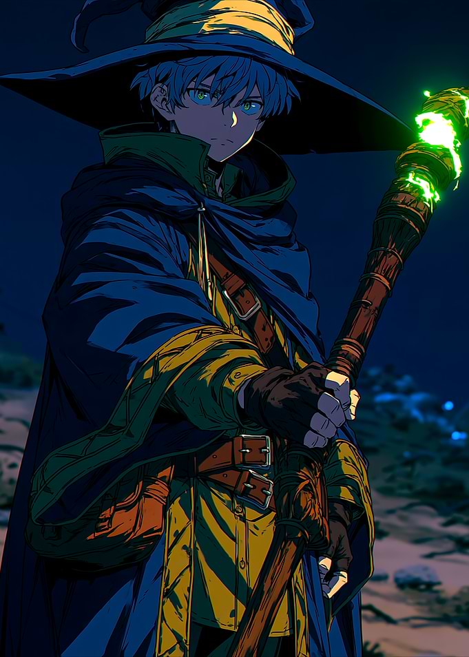 Anime Wizard with Glowing Staff