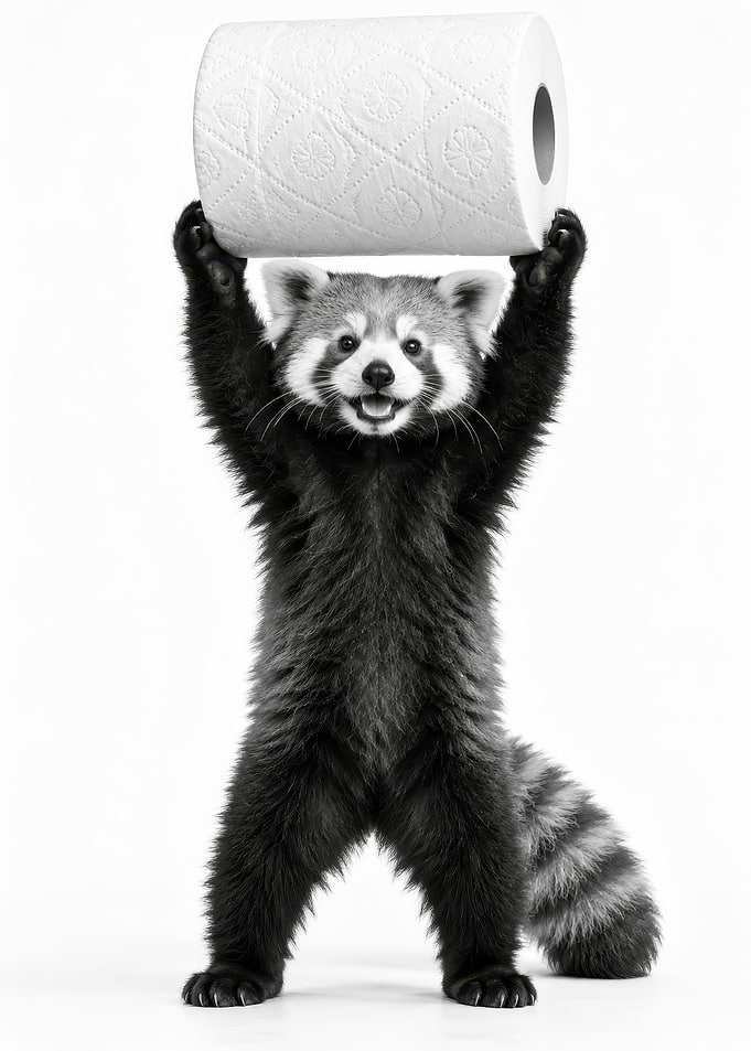 Red Panda Holding Toilet Paper Roll