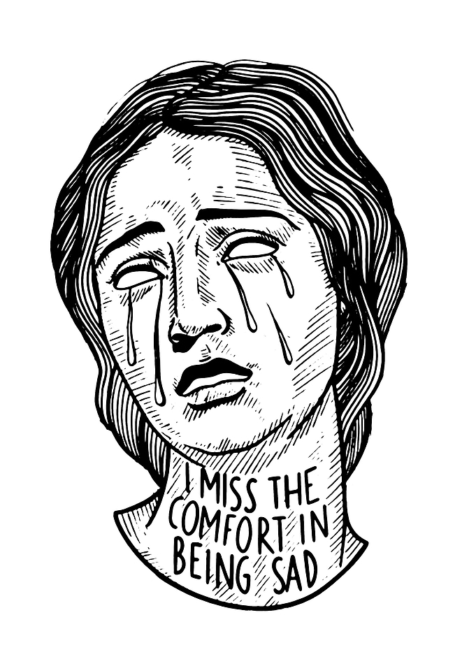 Crying Statue Illustration with Text