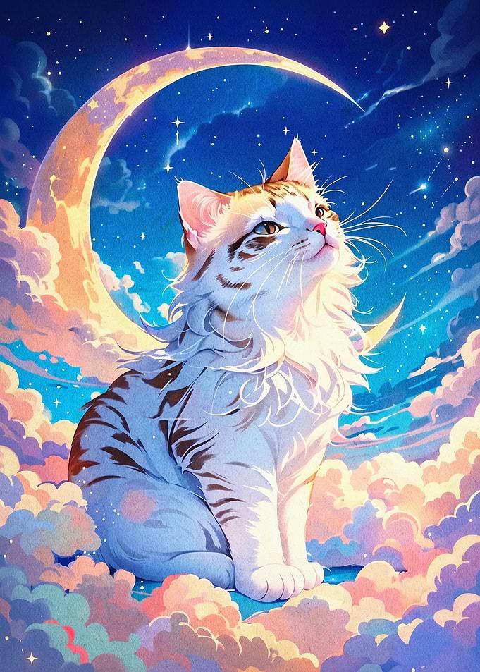 Cat Moon Celestial Fantasy Poster