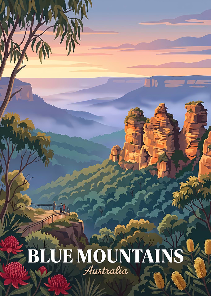 Blue Mountains Australia Travel Poster