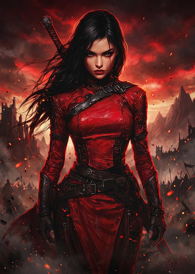 Warrior Woman Red Armor Fantasy Art