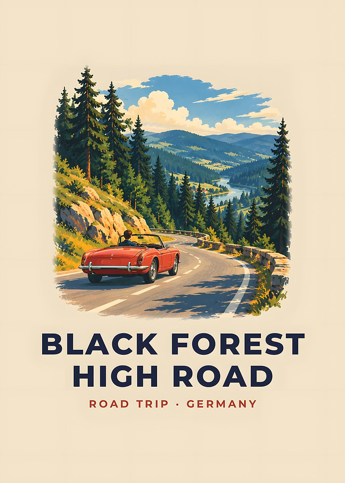 Black Forest High Road Vintage Road Trip Poster Pine Drive