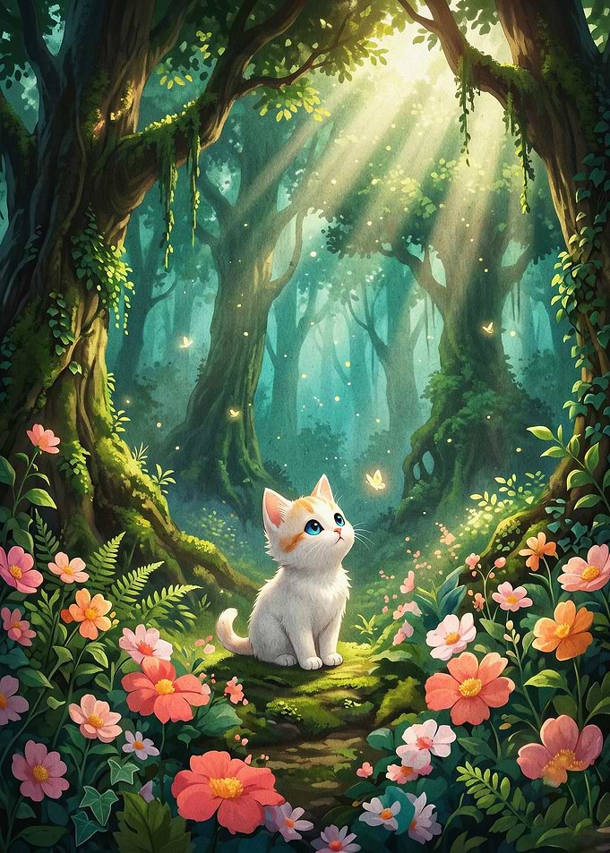 Magical Cat Forest Fantasy Art
