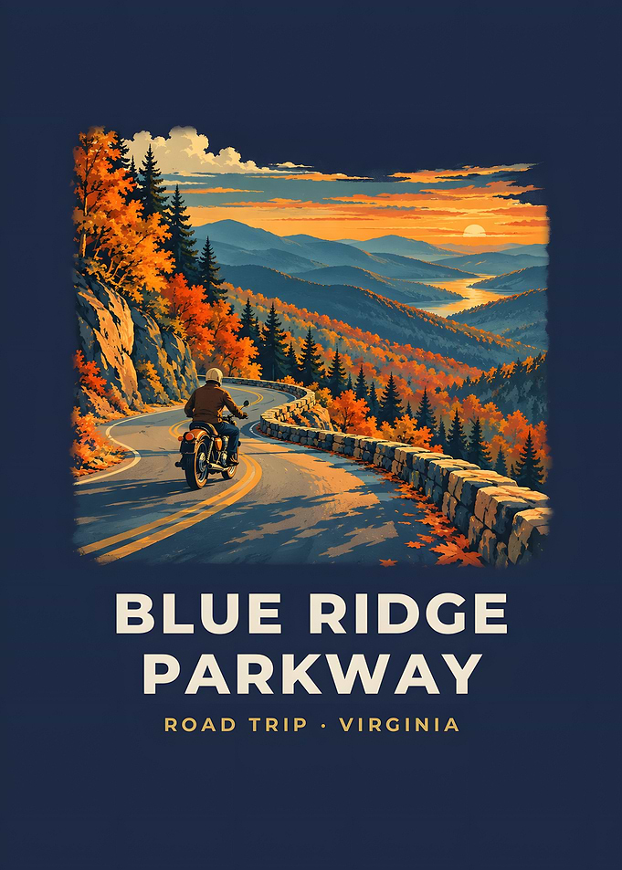 Blue Ridge Parkway Vintage Road Trip Poster Autumn Ride