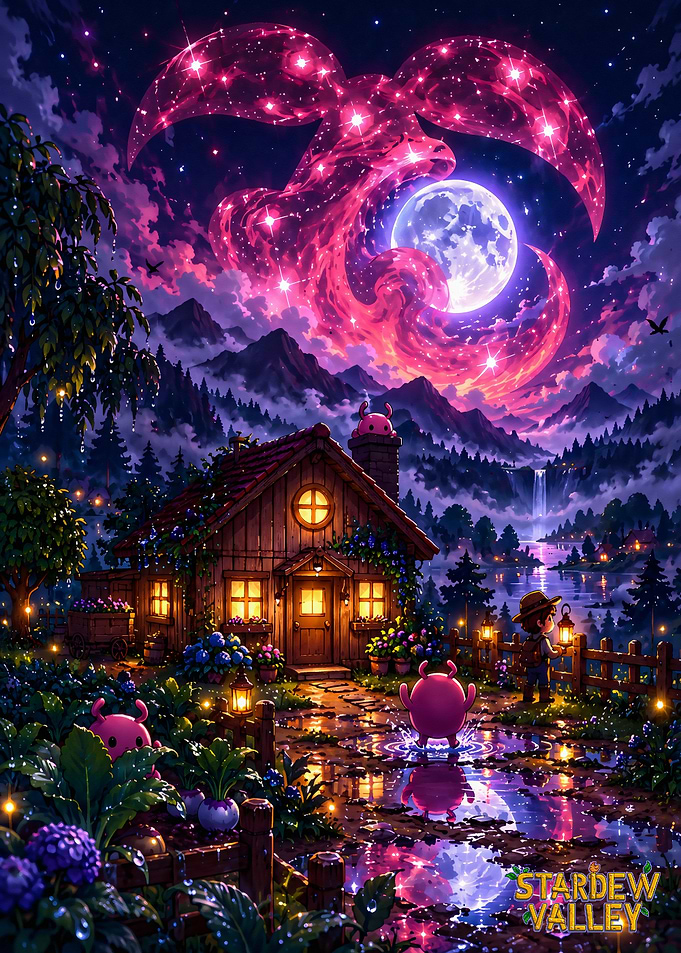 Stardew Valley Night Farm Scene