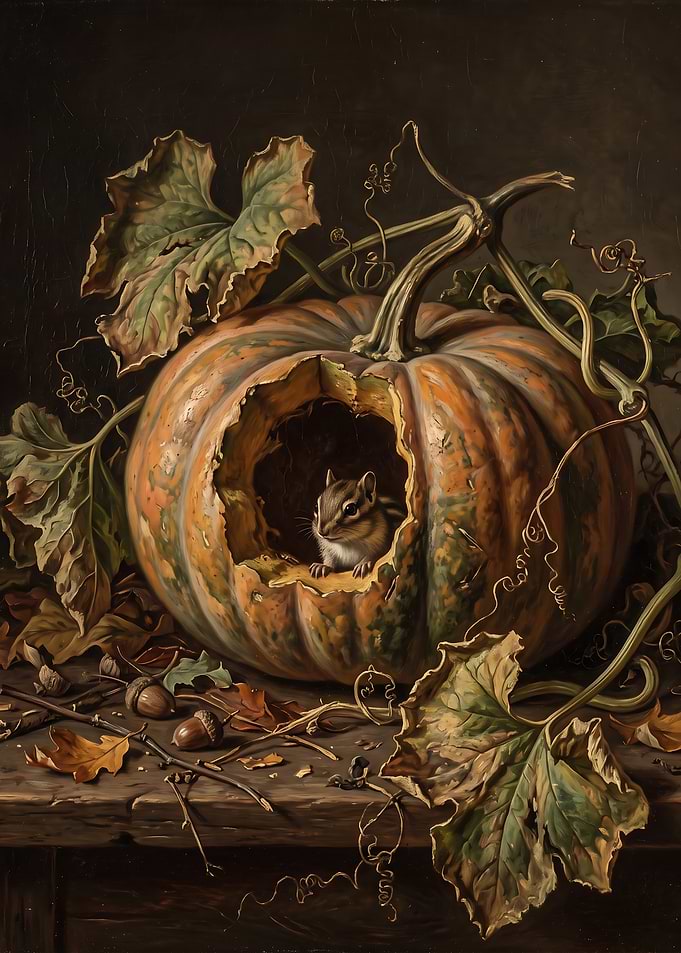 Chipmunk Hiding Inside a Pumpkin