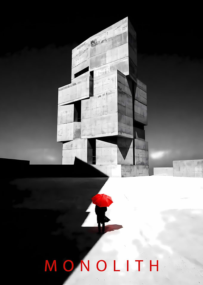 Monolith Minimalist Poster with Red Umbrella