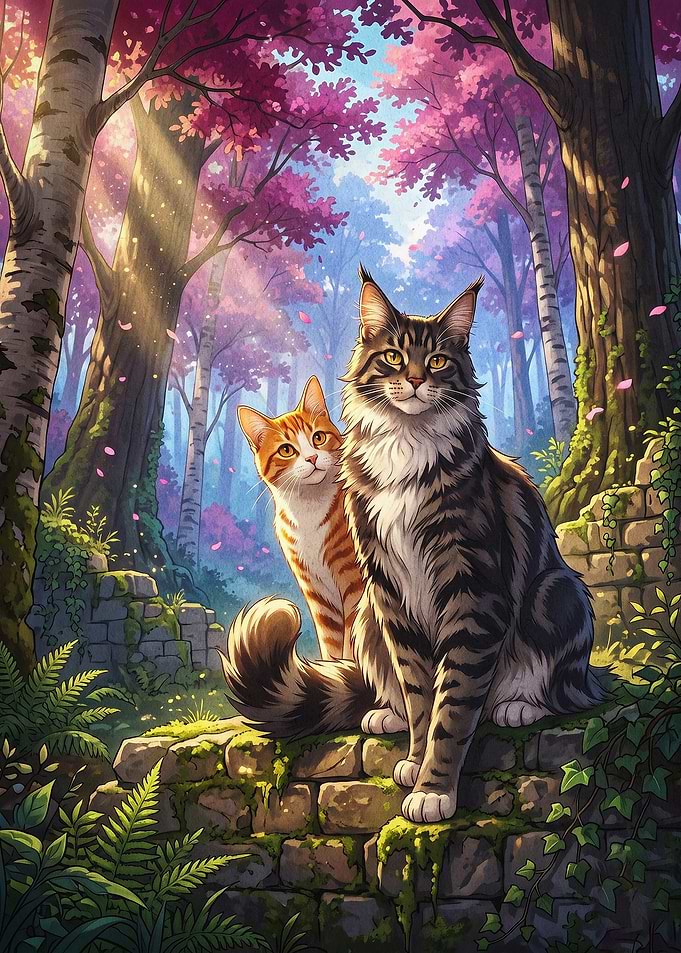 Magical Forest Cats Fantasy Art