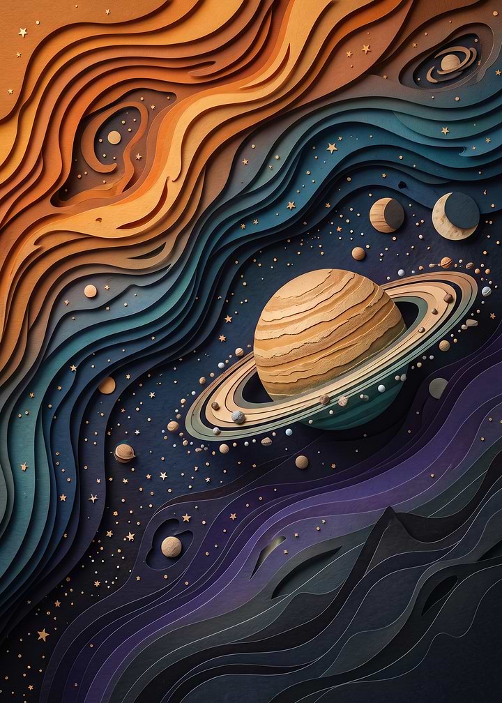 Layered Paper Cutout Saturn Space Art