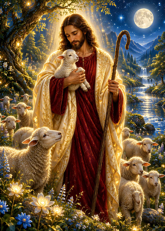 Jesus the Good Shepherd with Lambs