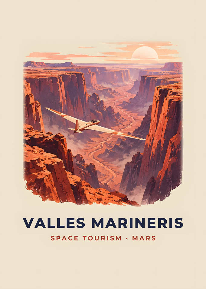 Valles Marineris Canyon Glider Vintage Mars Poster