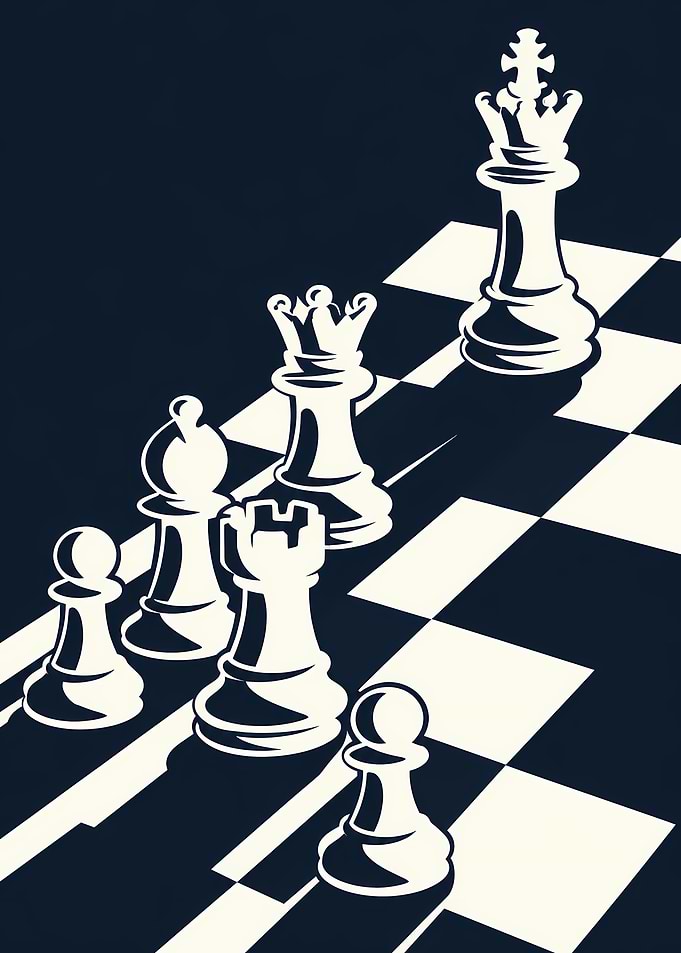 Minimalist Chess Pieces on Board