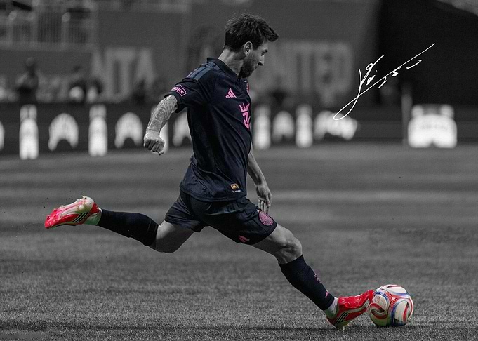 Lionel Messi Kicking Soccer Ball Poster