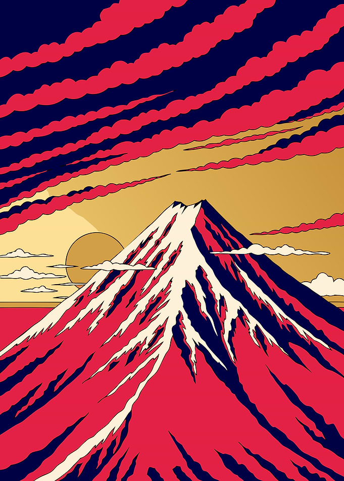 Japanese Red Fuji Ukiyo-e Metal Poster, No Text