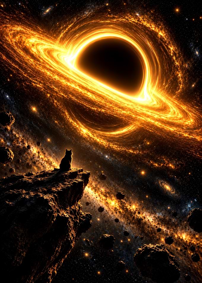 Cat Watching a Glowing Black Hole