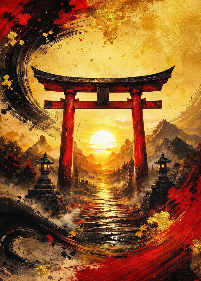 Torii Gate Sunset Japan Art Poster