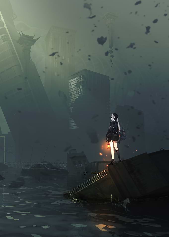 Anime Girl in Post-Apocalyptic City