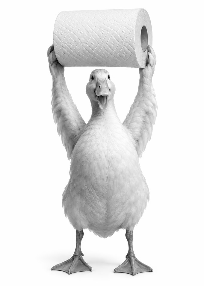 Funny Duck Holding Toilet Paper Roll