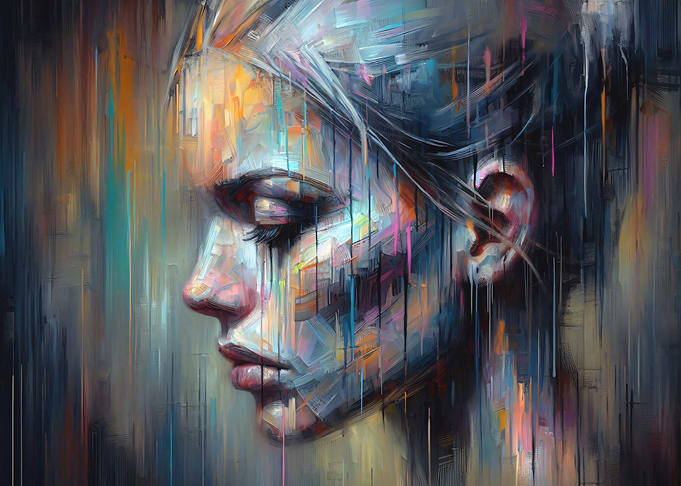 Oil Portrait Colorful Woman Abstract Art Drip Painting