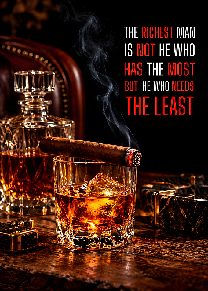 Inspirational Quote with Whiskey and Cigar