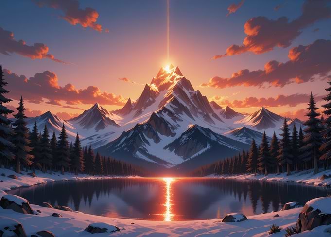 Snowy Mountain Peak at Sunset