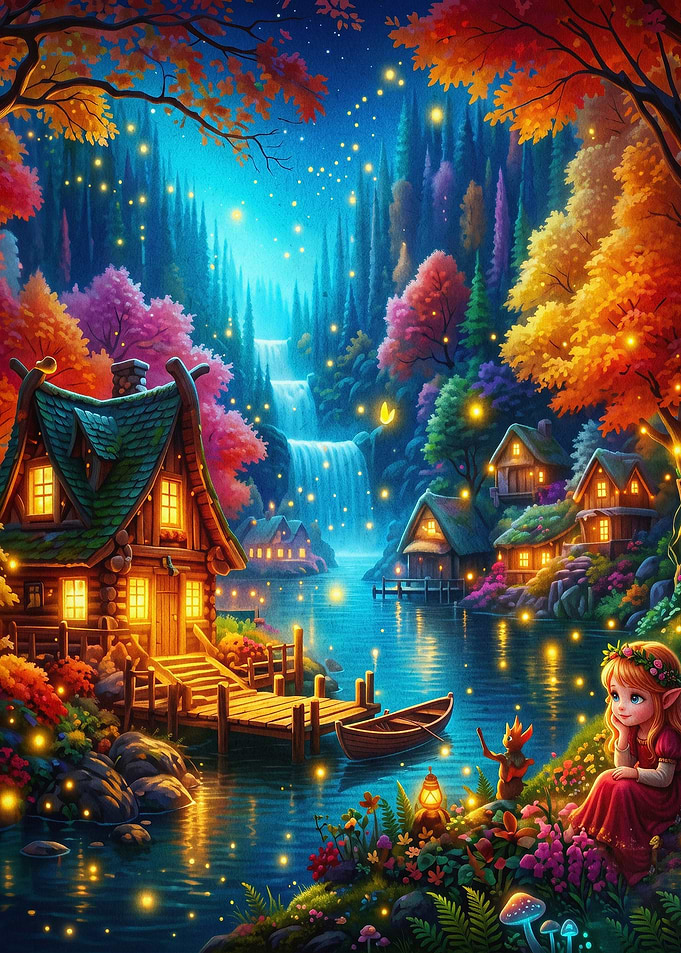 Magical Autumn Fantasy Village Art