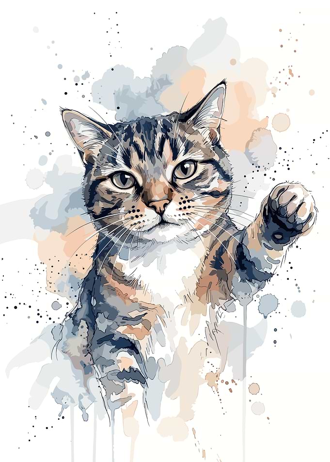 Watercolor Tabby Cat Portrait