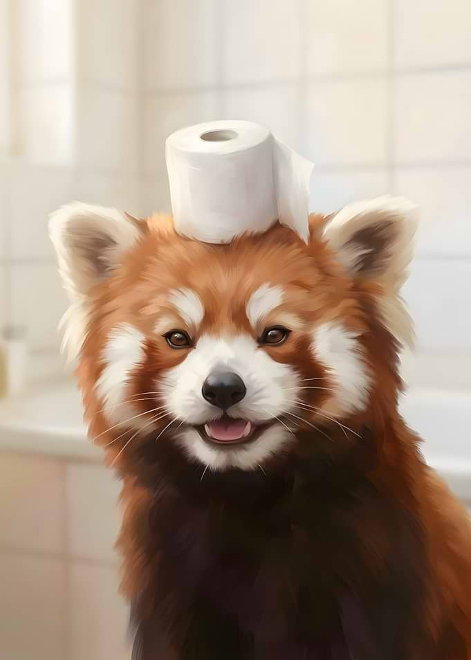 Cute Red Panda with Toilet Paper