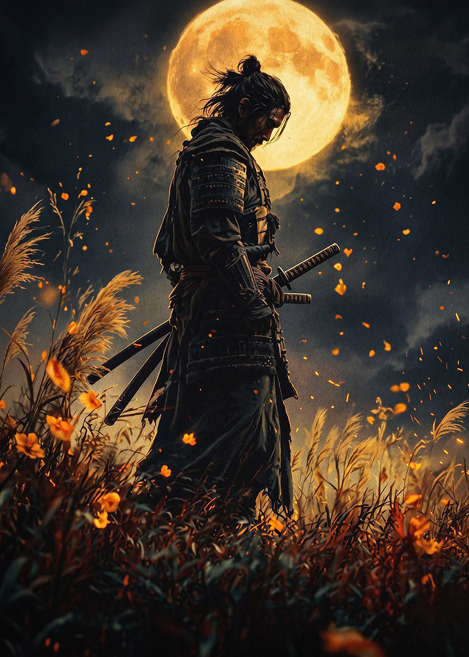 Samurai Moon Night Dark Fantasy Art